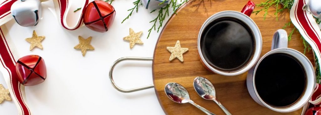 coffee cups with christmas decoration