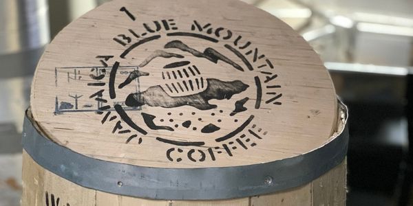 Picture of a wooden barrel of Jamaica Blue Mountain